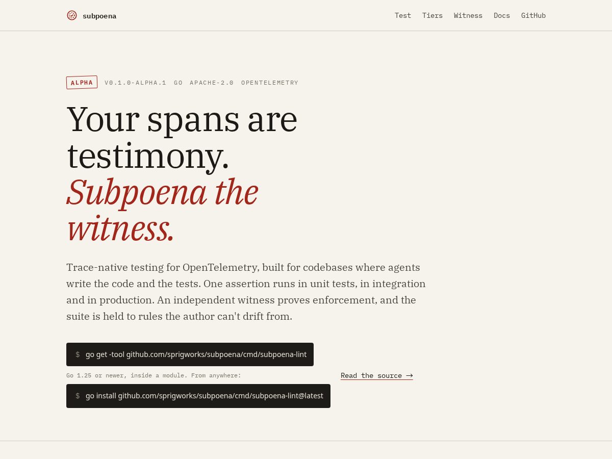 Landing-page snapshot of subpoena.dev