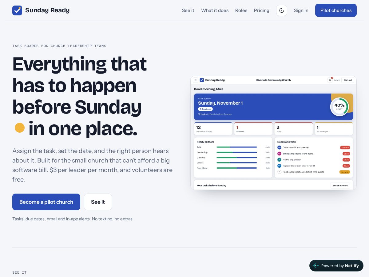 Landing-page snapshot of sundayready.org