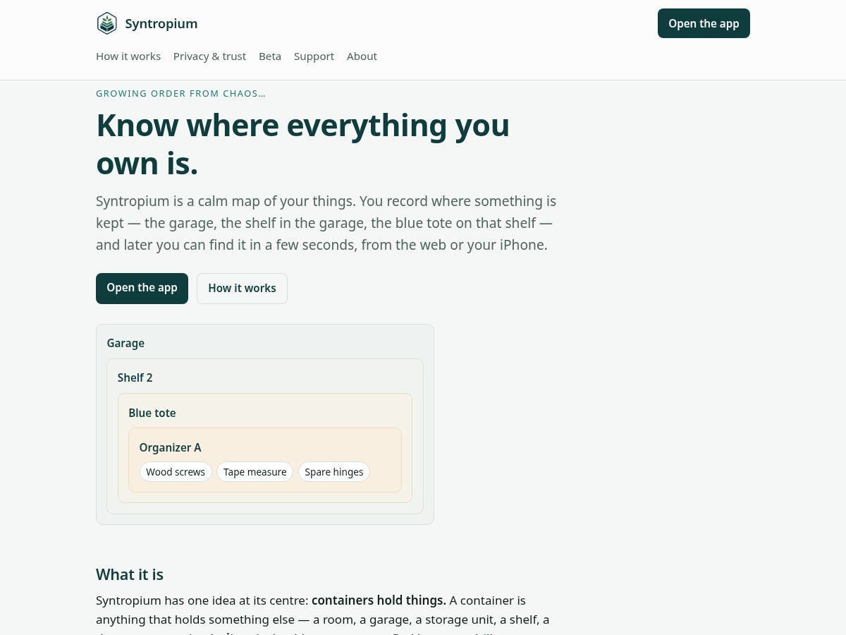 Landing-page snapshot of syntropium.app