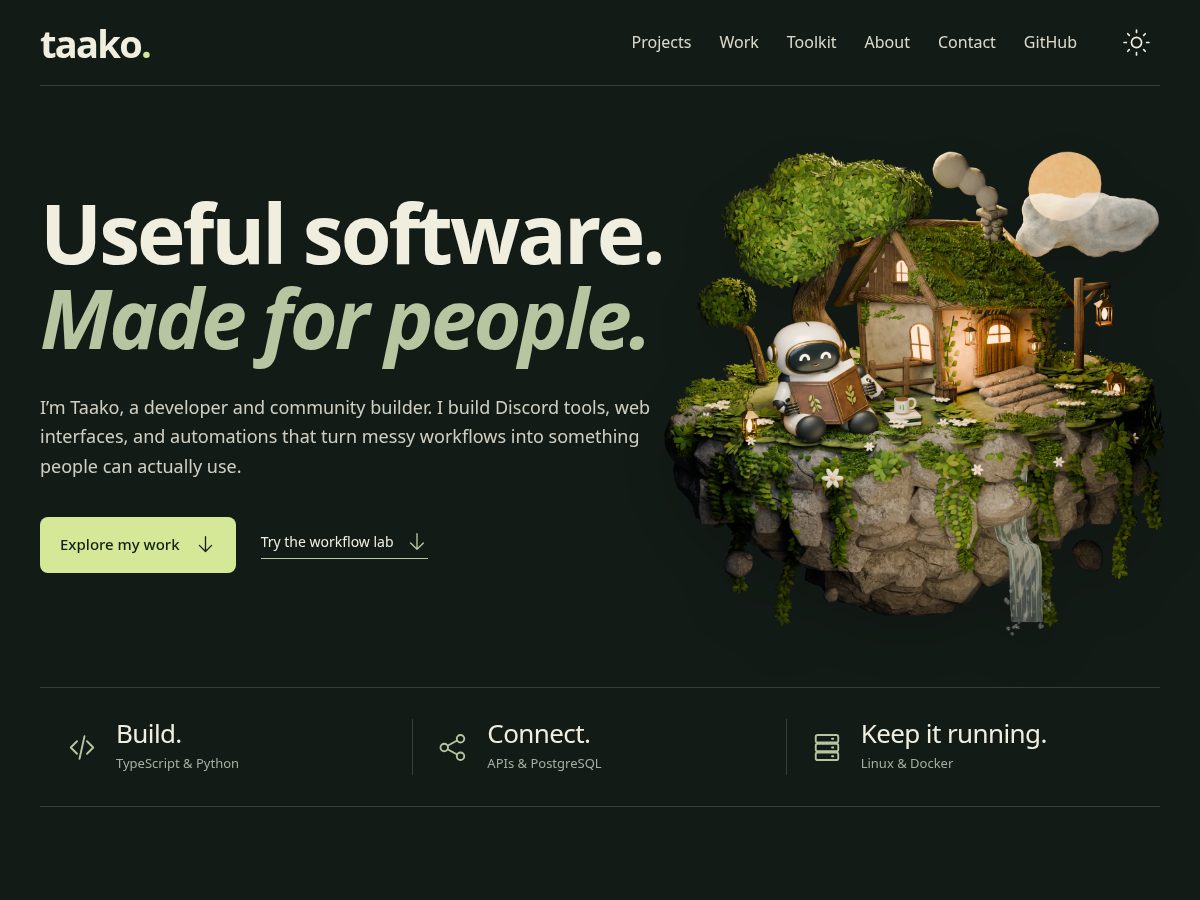 Landing-page snapshot of taako.dev