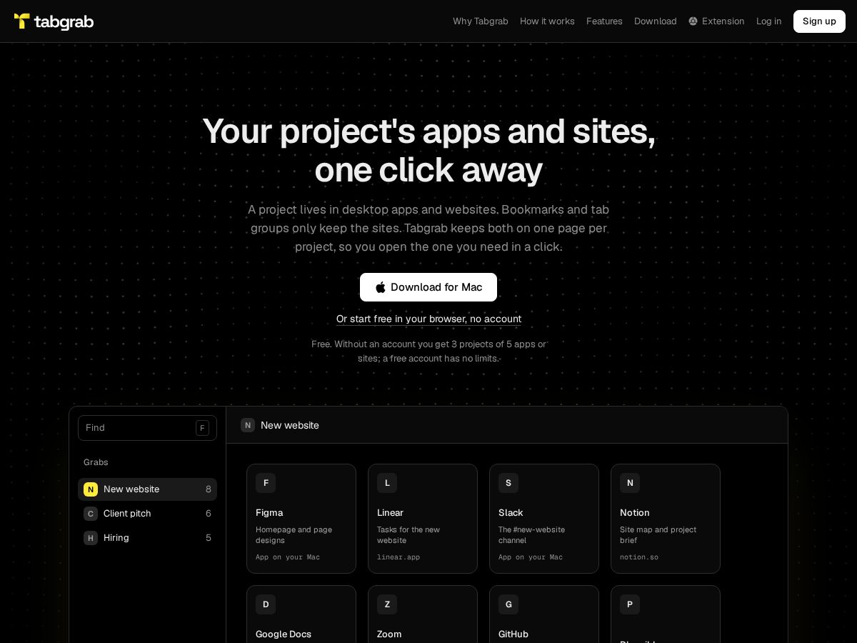 Landing-page snapshot of tabgrab.dev