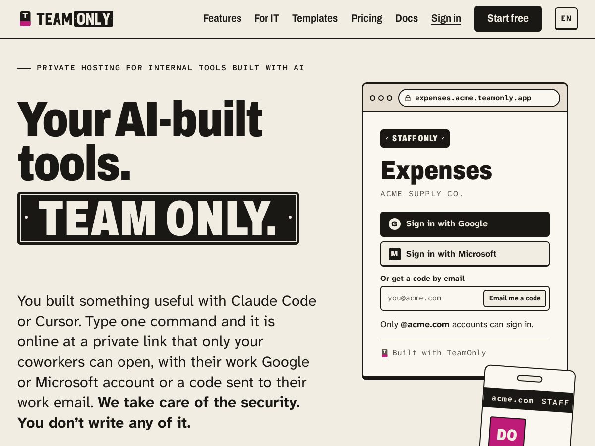 Landing-page snapshot of teamonly.dev