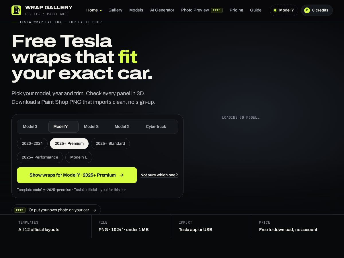 Landing-page snapshot of tesla-wraps.net