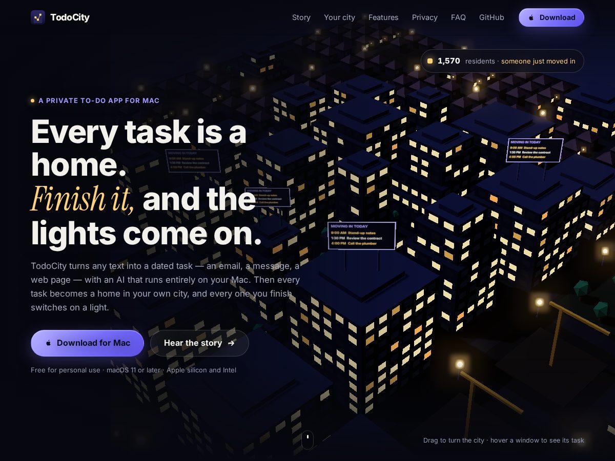Landing-page snapshot of todocity.app