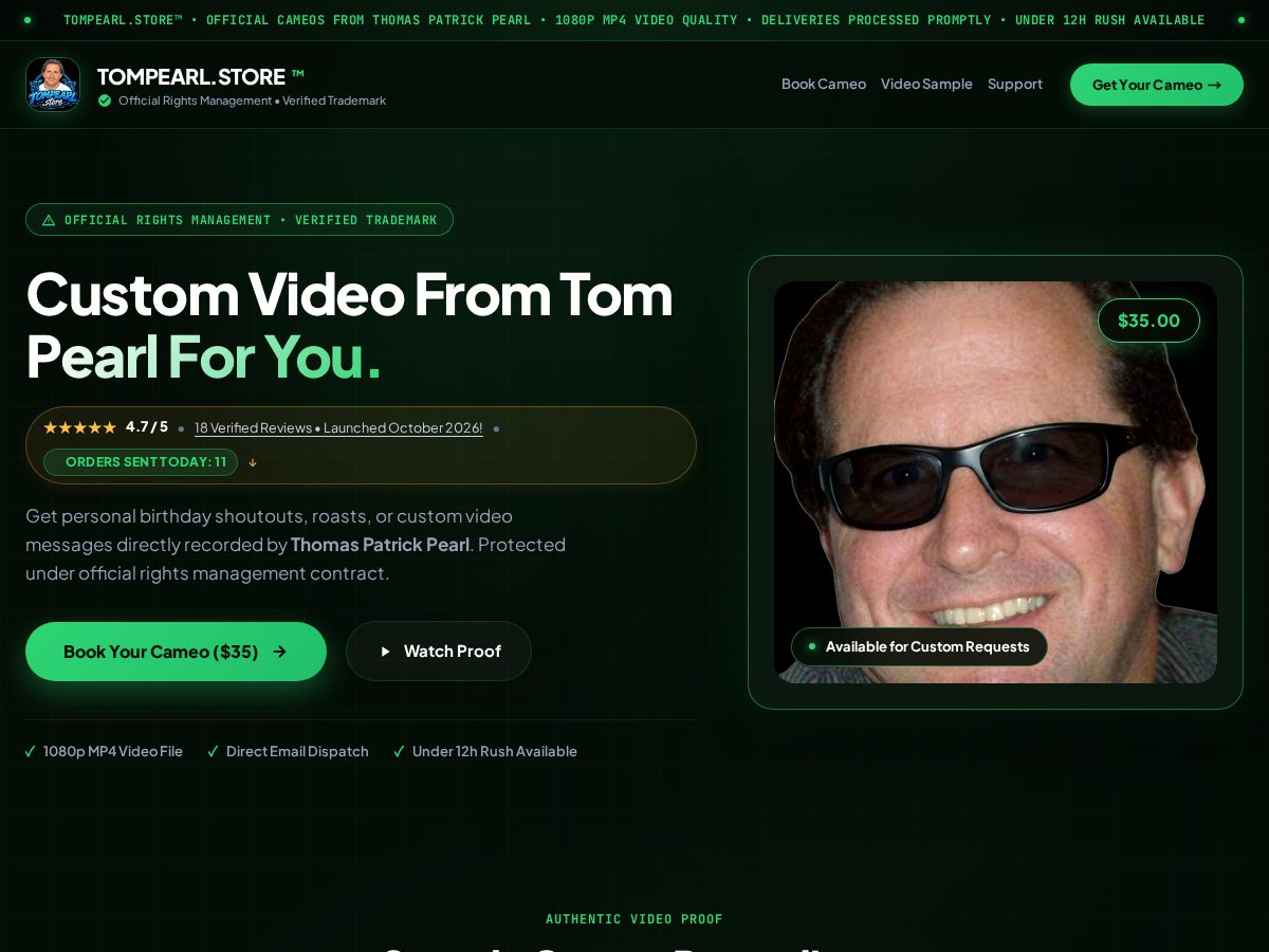 Landing-page snapshot of tompearl.store