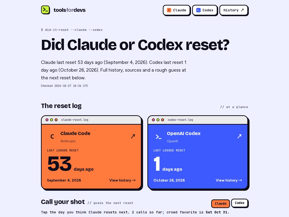 Landing-page snapshot of toolsfordevs.app