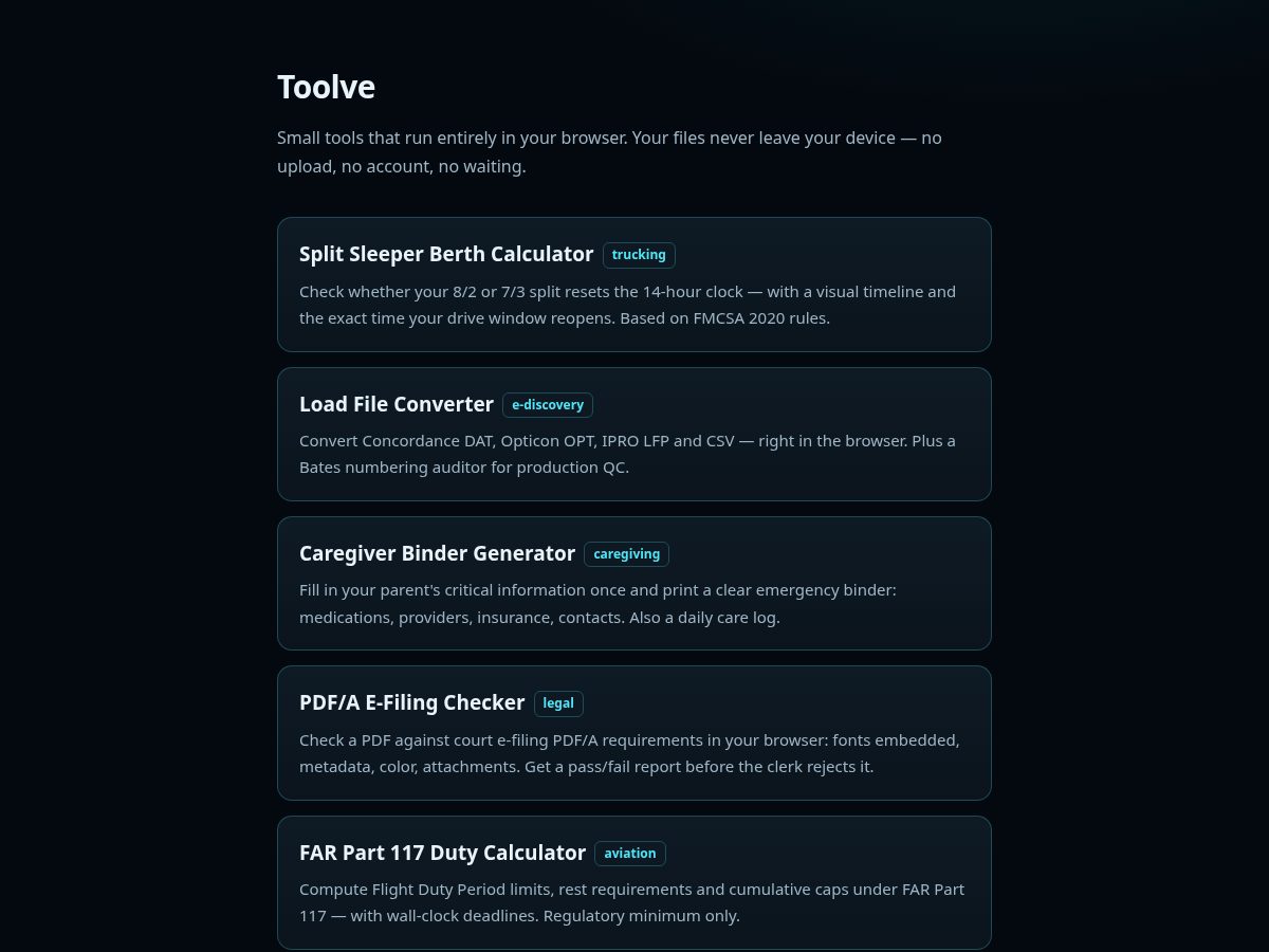 Landing-page snapshot of toolve.net