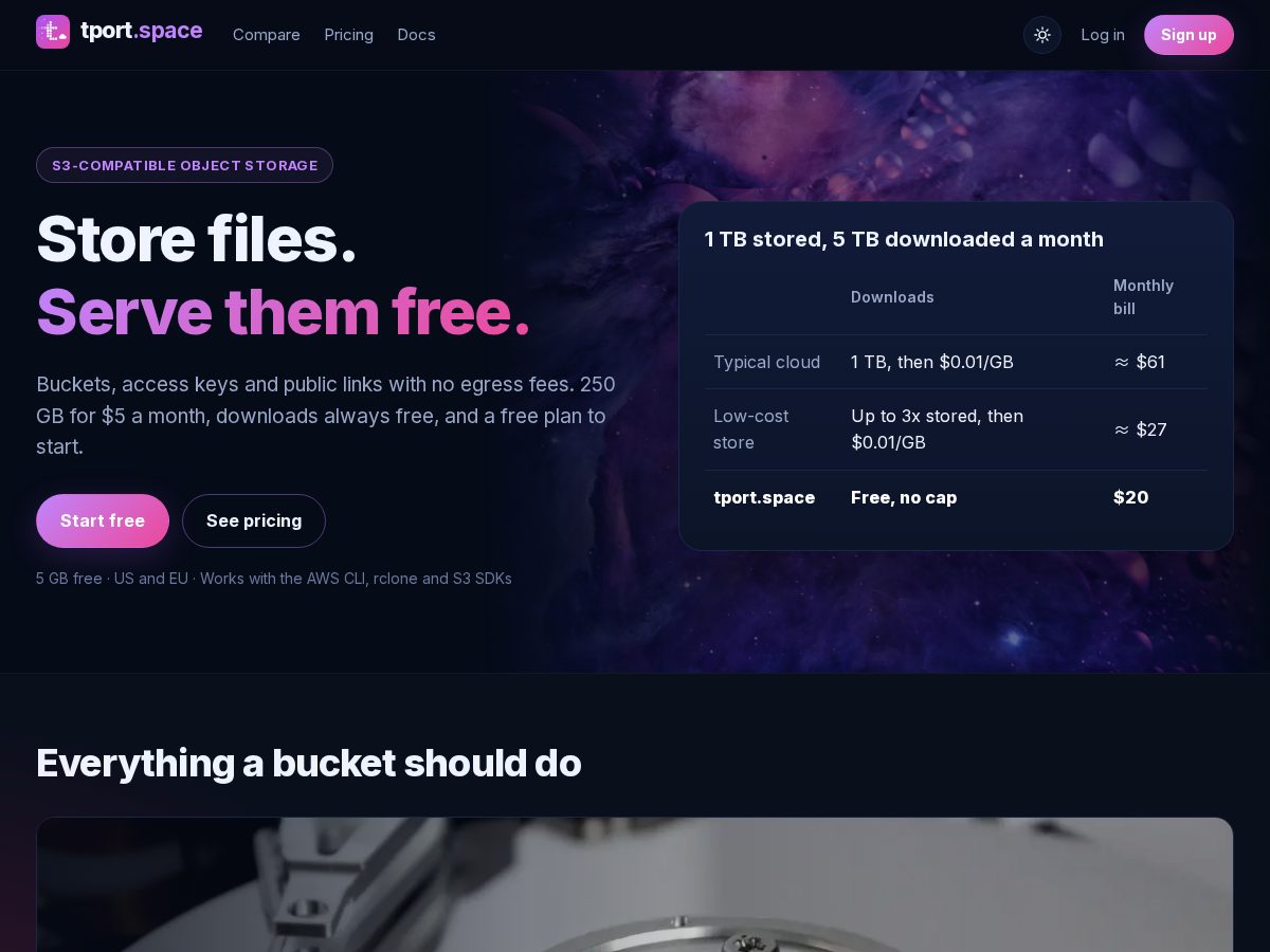 Landing-page snapshot of tport.space