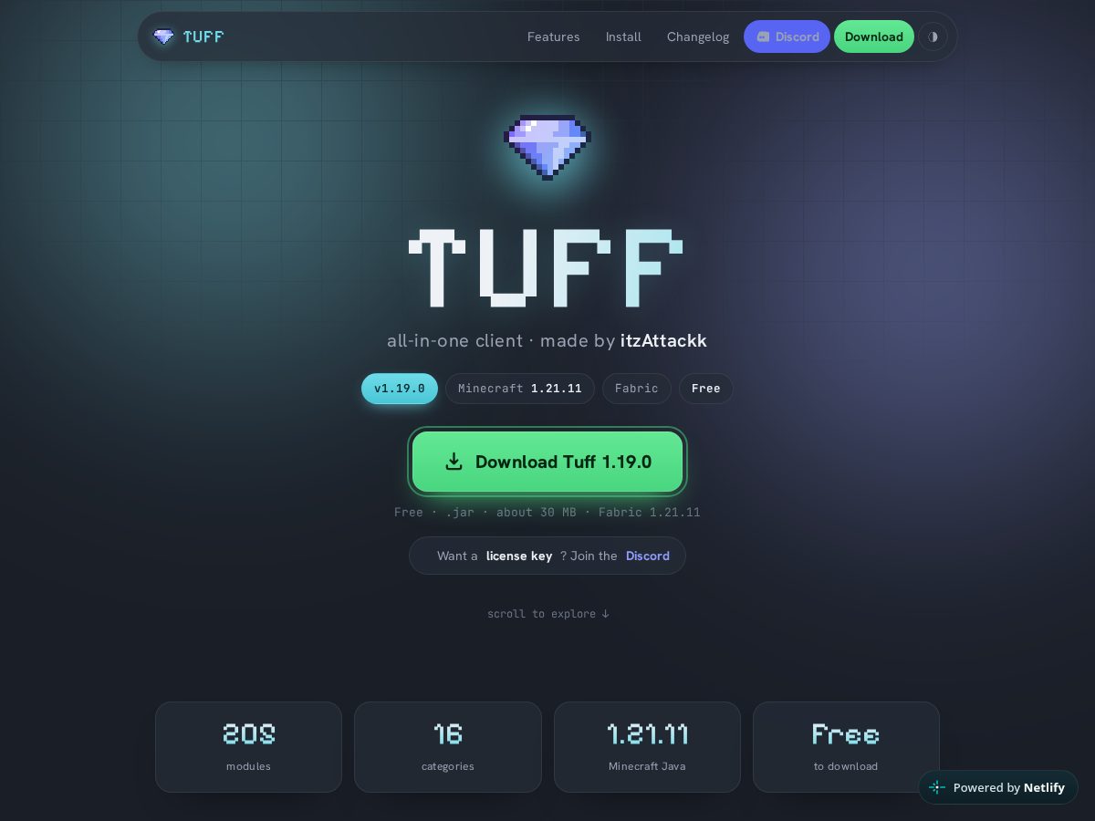Landing-page snapshot of tuffmod.xyz