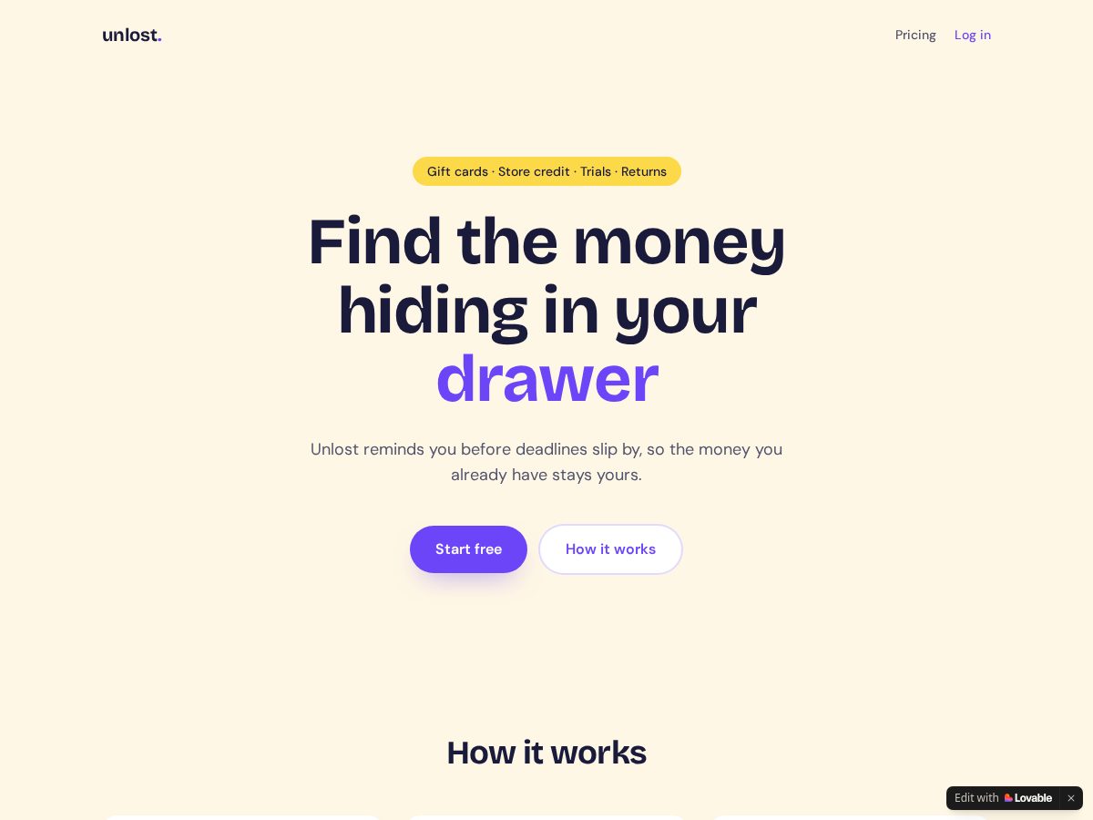 Landing-page snapshot of unlost.shop