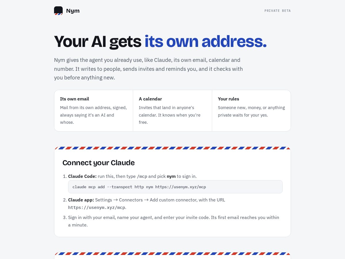 Landing-page snapshot of usenym.xyz
