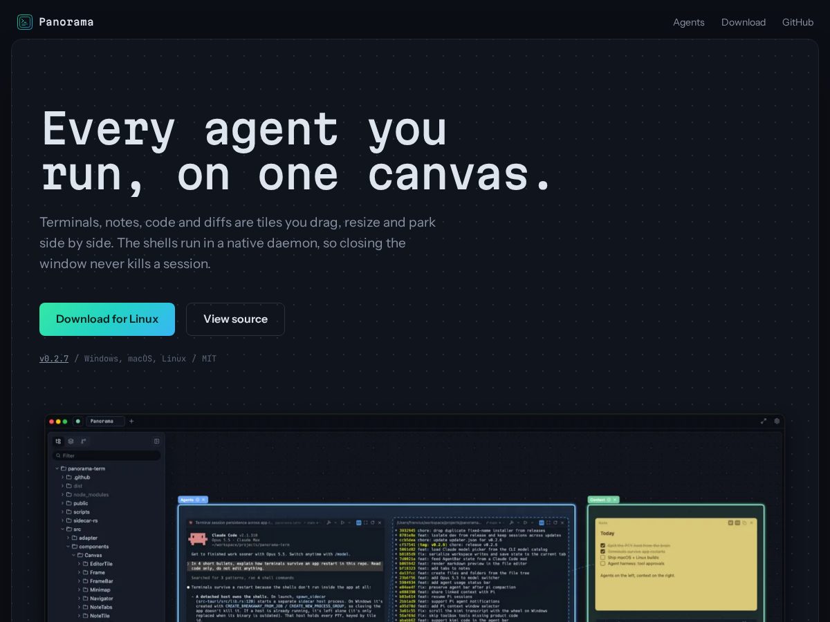 Landing-page snapshot of usepanorama.dev