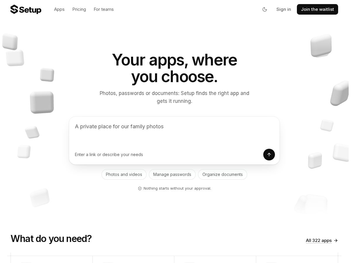 Landing-page snapshot of usesetup.app
