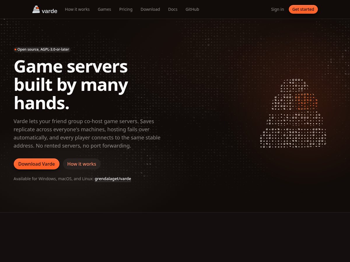 Landing-page snapshot of varde.games