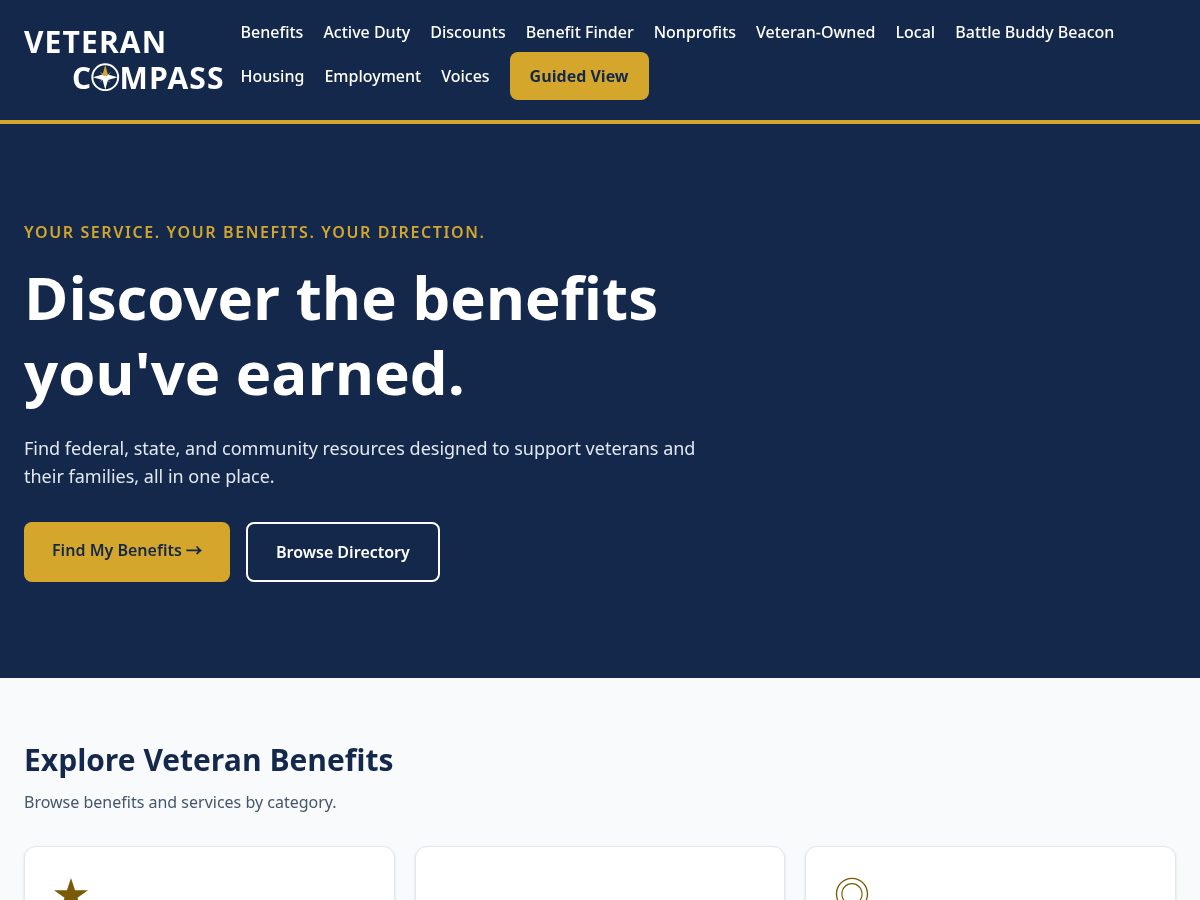 Landing-page snapshot of veterancompassww.org