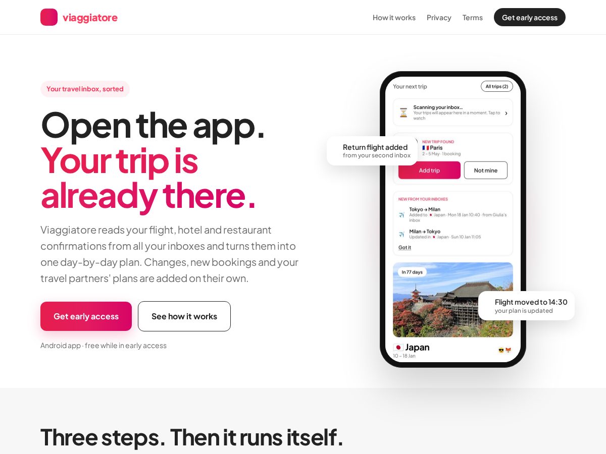Landing-page snapshot of viaggiatore.app