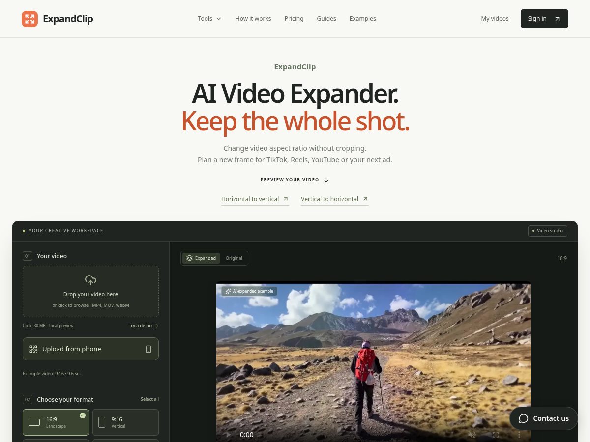 Landing-page snapshot of videoexpanderai.site