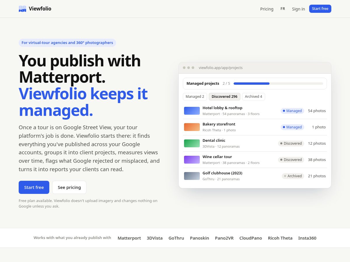 Landing-page snapshot of viewfolio.app