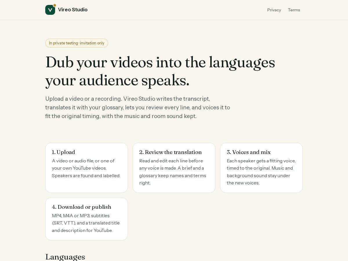 Landing-page snapshot of vireostudio.app