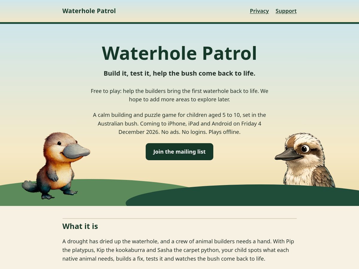 Landing-page snapshot of waterholepatrol.store