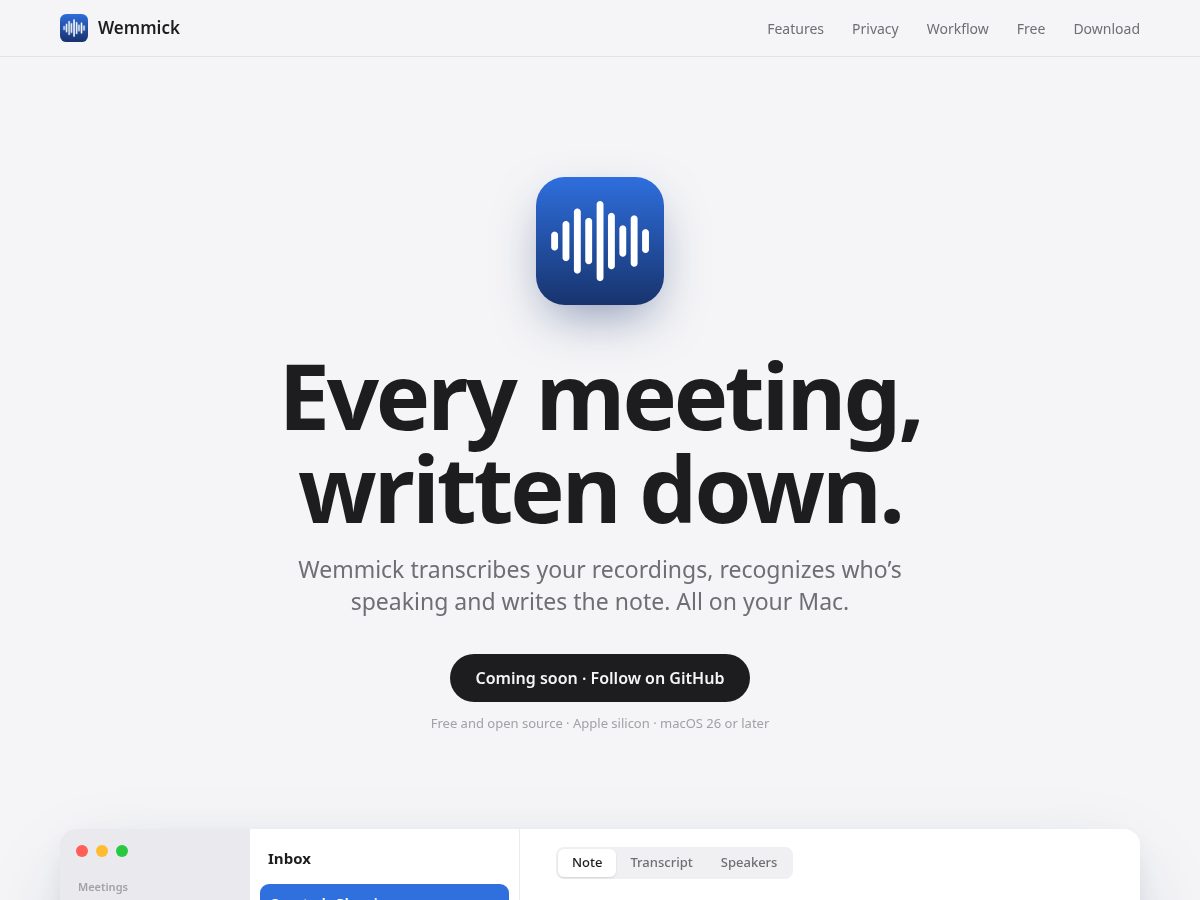 Landing-page snapshot of wemmick.app