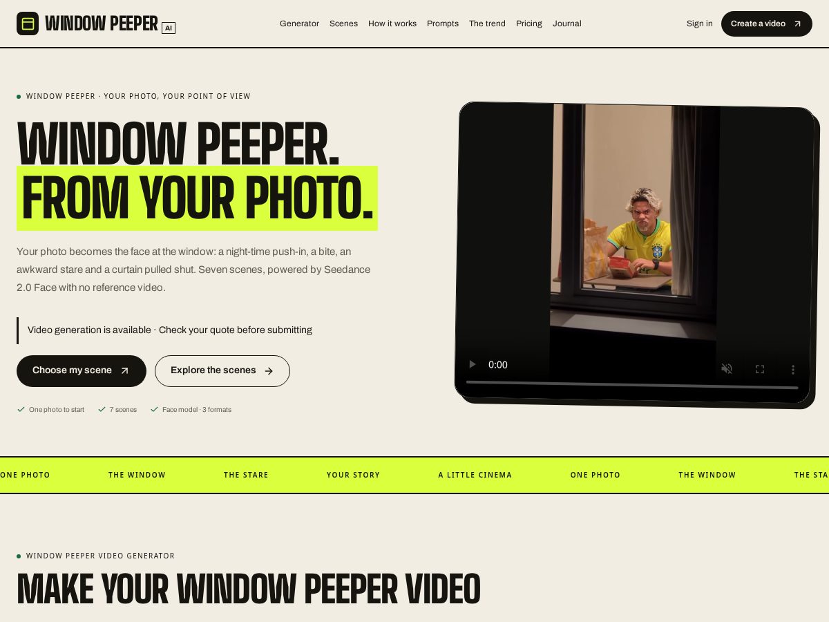 Landing-page snapshot of window-peeper.app