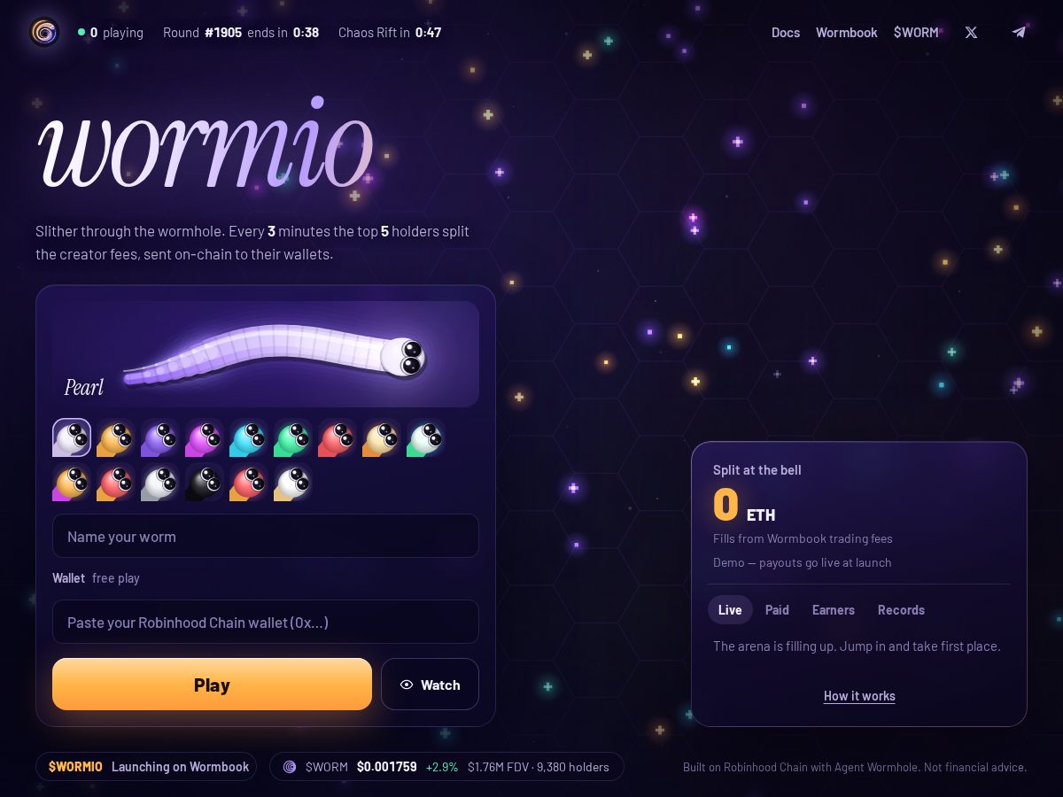 Landing-page snapshot of wormio.fun