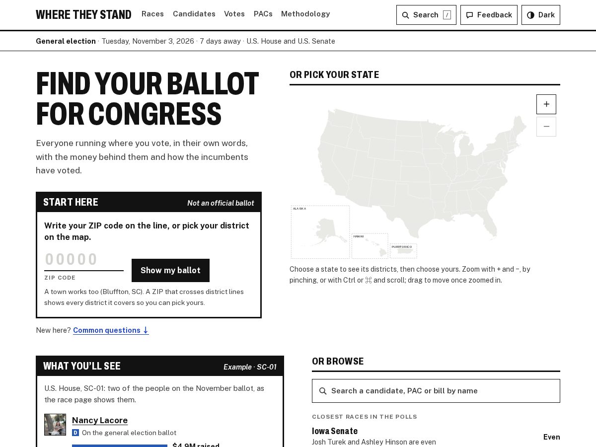 Landing-page snapshot of wts.vote