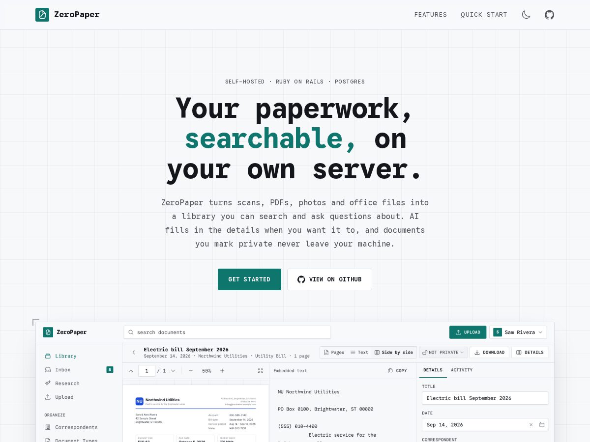 Landing-page snapshot of zeropaper.dev