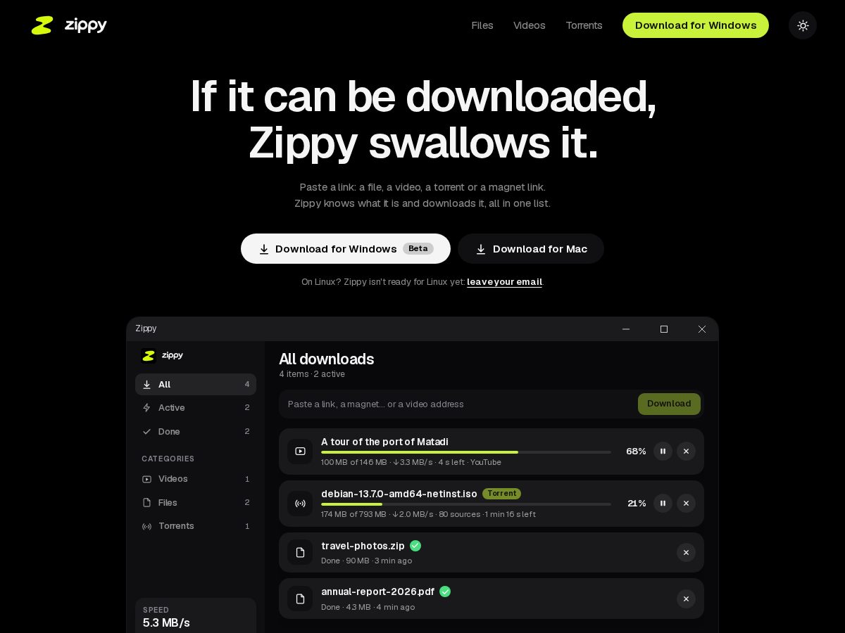 Landing-page snapshot of zippy.ing