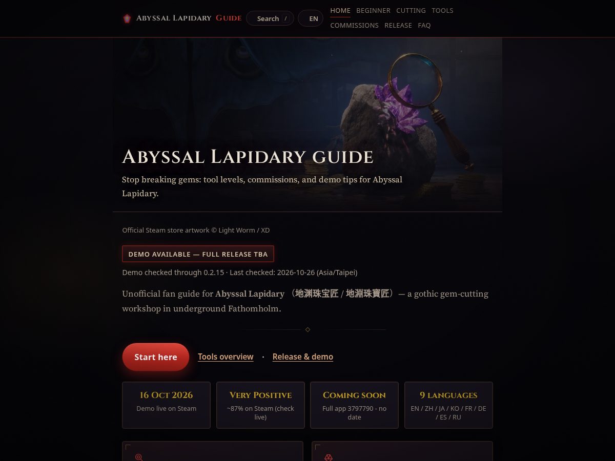 Landing-page snapshot of abyssallapidaryguide.com