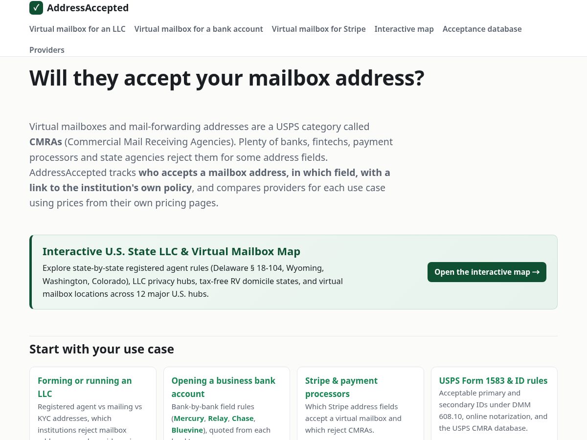 Landing-page snapshot of addressaccepted.com