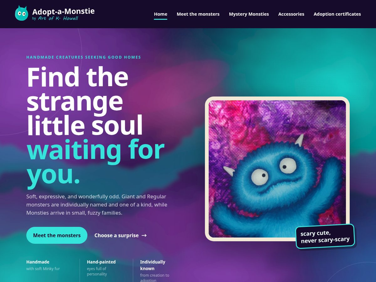 Landing-page snapshot of adoptamonstie.com