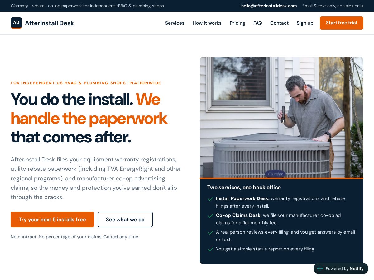 Landing-page snapshot of afterinstalldesk.com