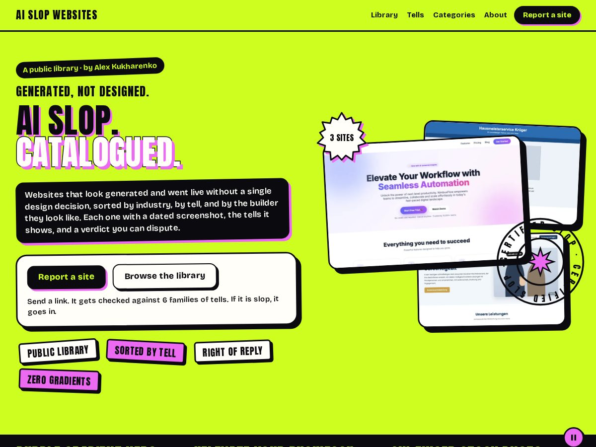 Landing-page snapshot of aislopwebsites.com