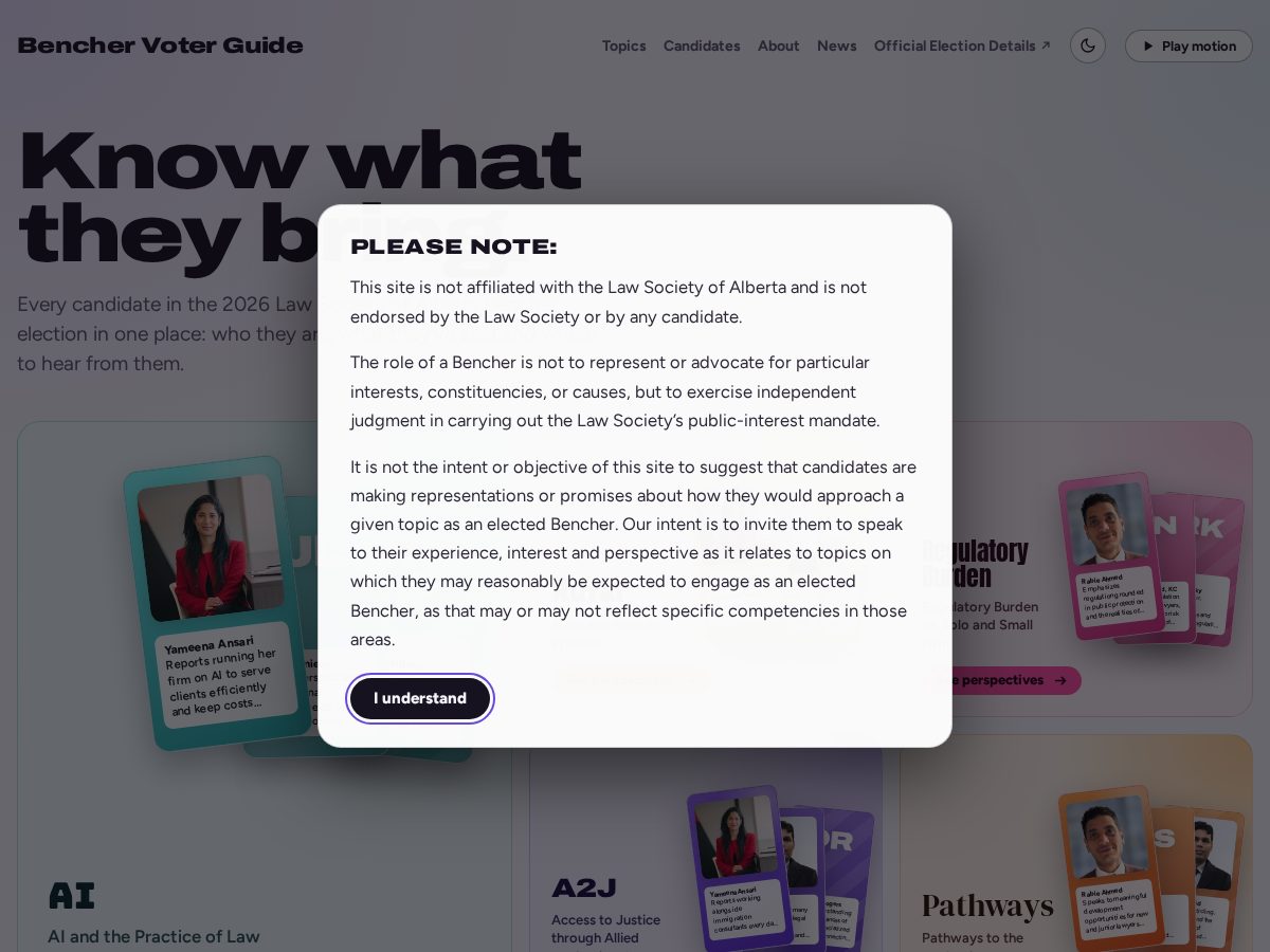 Landing-page snapshot of albertabencherguide.com