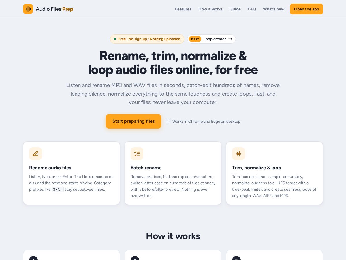 Landing-page snapshot of audiofilesprep.com