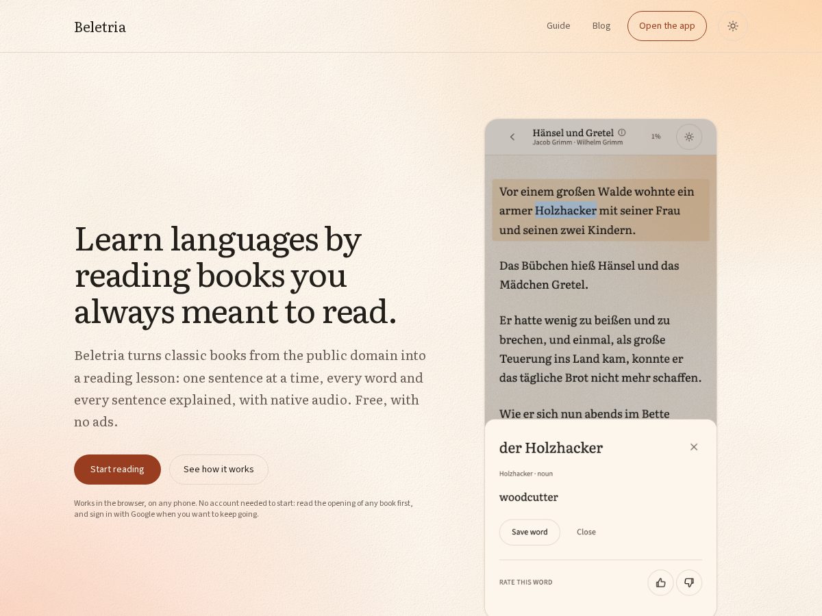 Landing-page snapshot of beletry.com