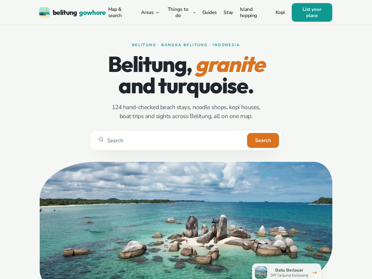 Landing-page snapshot of belitunggowhere.com