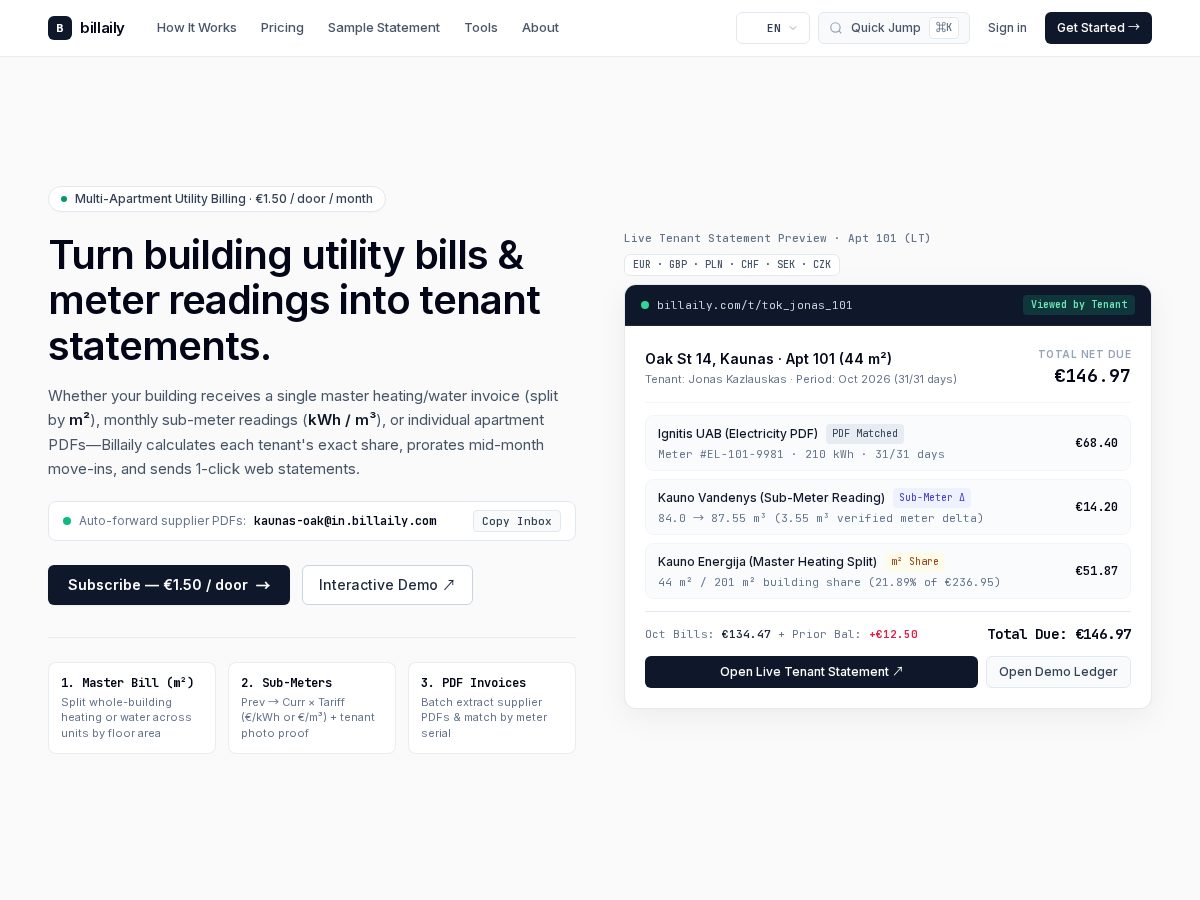 Landing-page snapshot of billaily.com