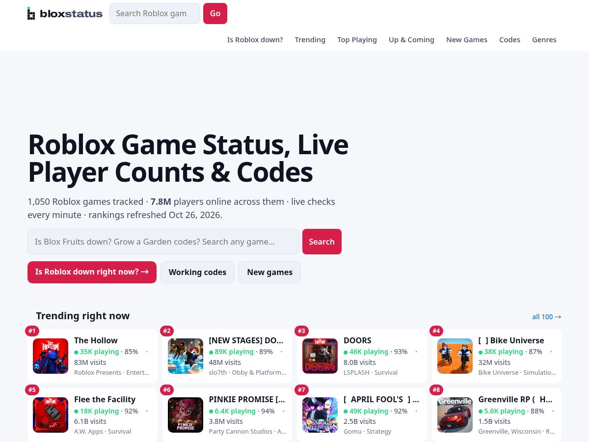 Landing-page snapshot of bloxstatus.com