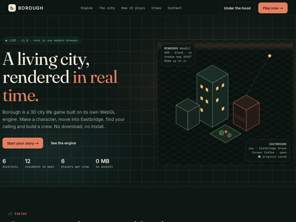 Landing-page snapshot of boroughgame.com