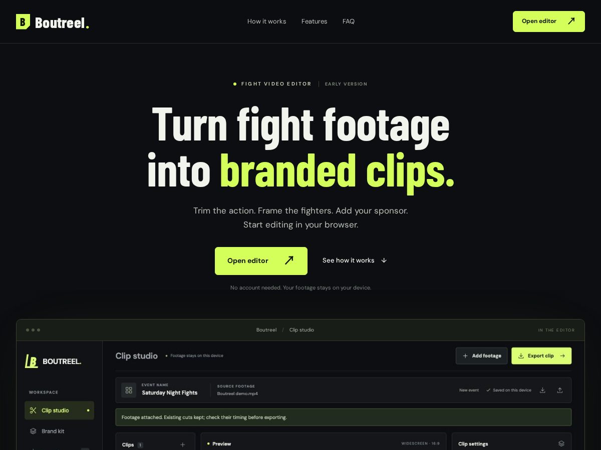 Landing-page snapshot of boutreel.com