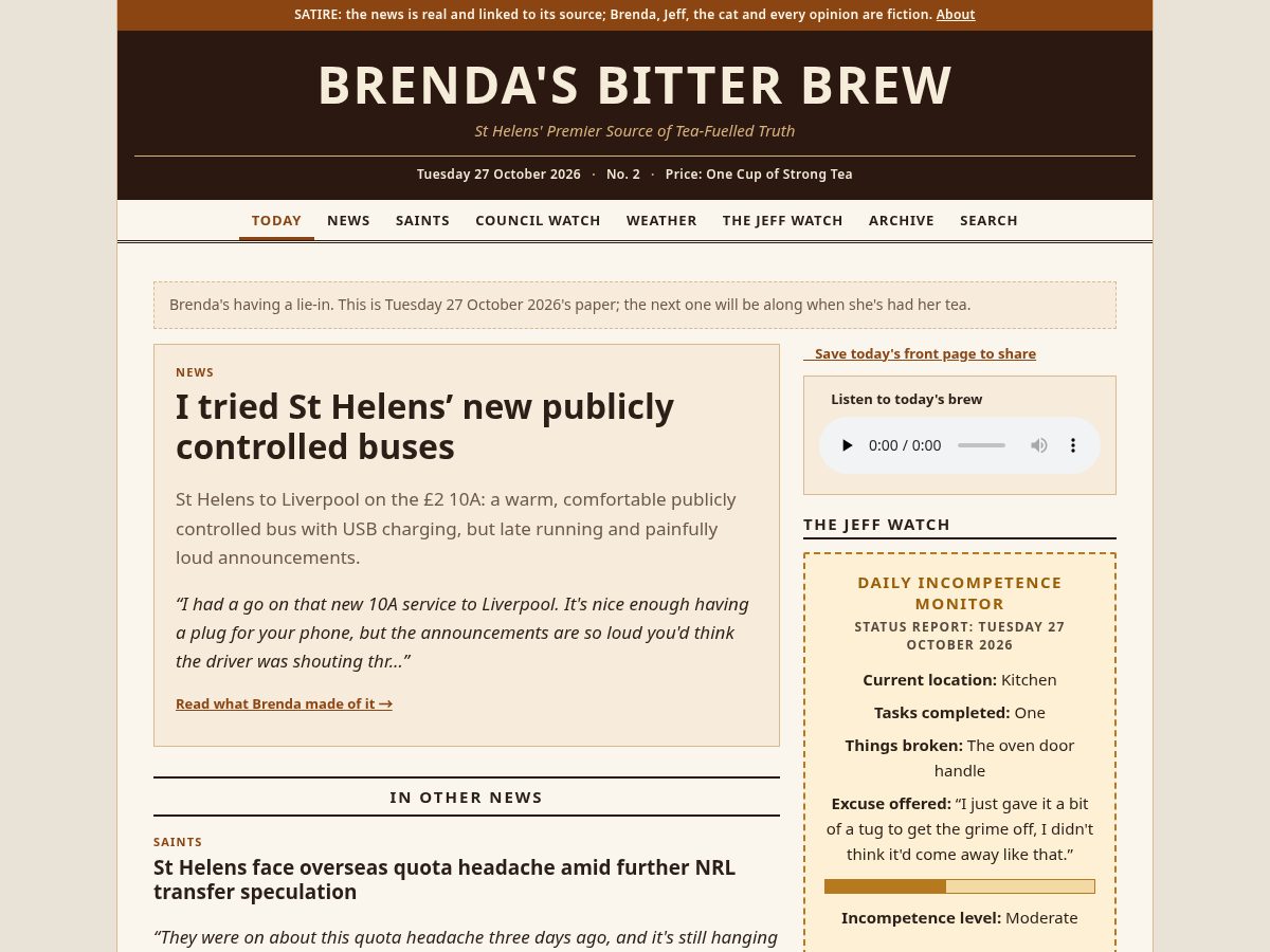 Landing-page snapshot of brendasbitterbrew.com