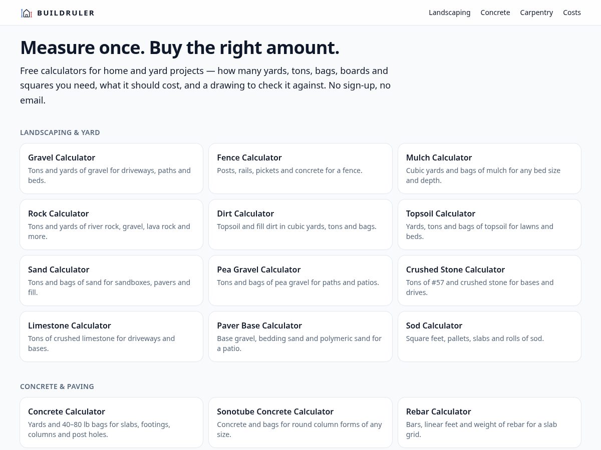 Landing-page snapshot of buildruler.com