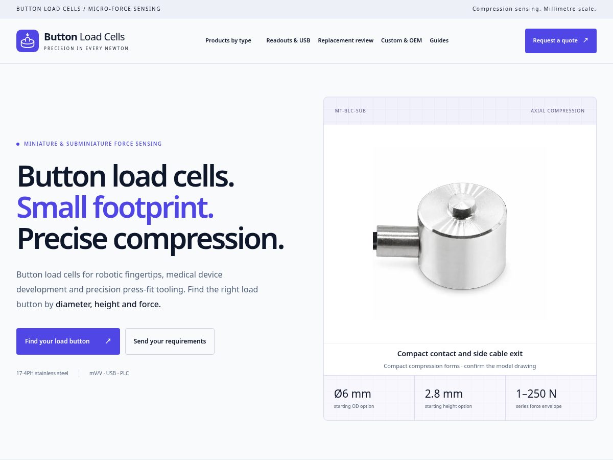 Landing-page snapshot of buttonloadcells.com