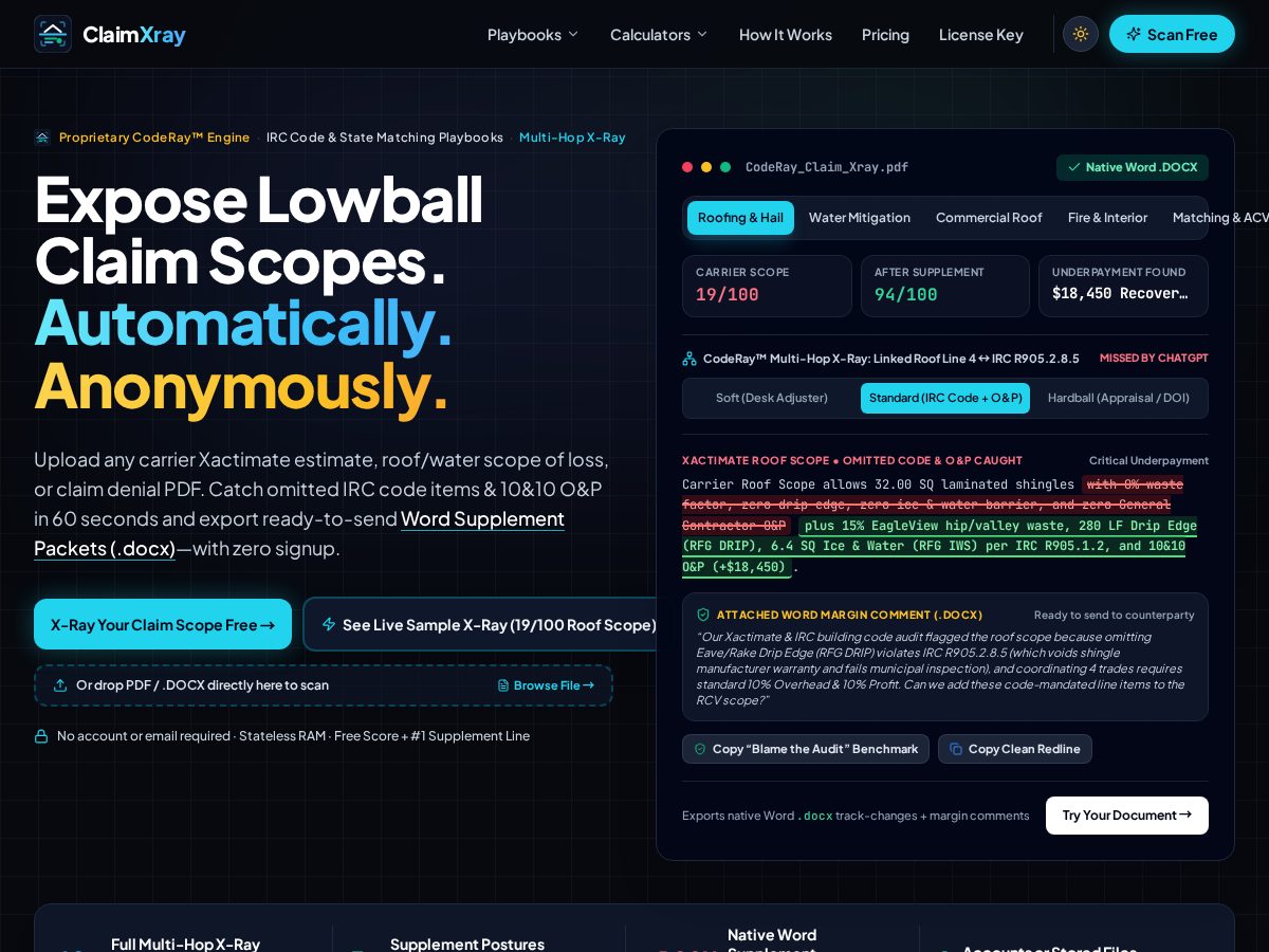 Landing-page snapshot of claimxray.com