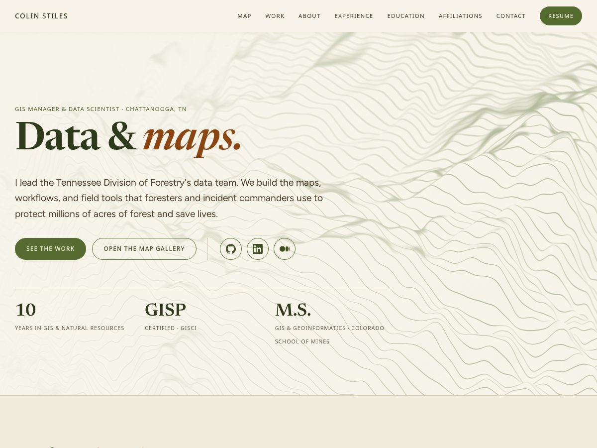 Landing-page snapshot of colinstiles.com