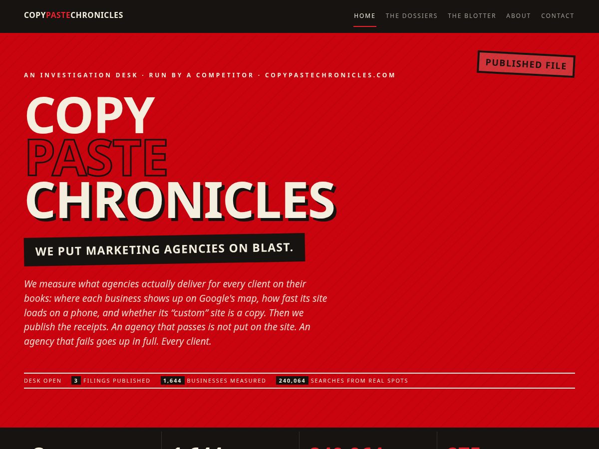 Landing-page snapshot of copypastechronicles.com