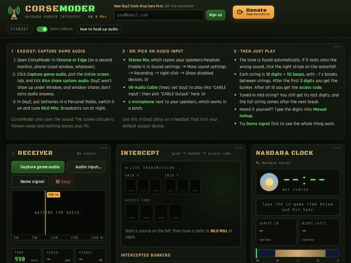 Landing-page snapshot of corsemoder.com